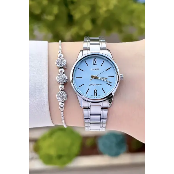 Casio CSISTE65 Kadranı Mavi Kordonu Gümüş Renk Hediye Paketli Kadın Kol Saati