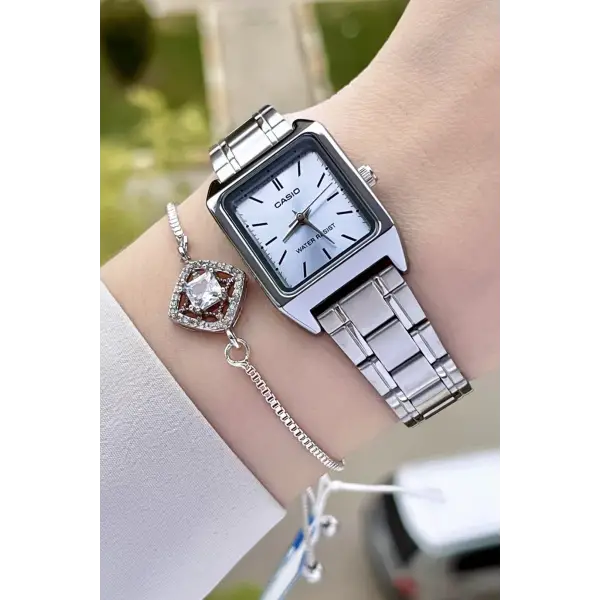 Casio CSISTE36 Kadranı Mavi Kordonu Gümüş Renk Hediye Paketli Kadın Kol Saati