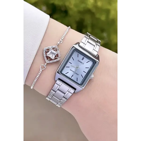Casio CSISTE36 Kadranı Mavi Kordonu Gümüş Renk Hediye Paketli Kadın Kol Saati