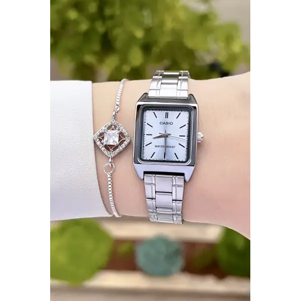 Casio CSISTE36 Kadranı Mavi Kordonu Gümüş Renk Hediye Paketli Kadın Kol Saati