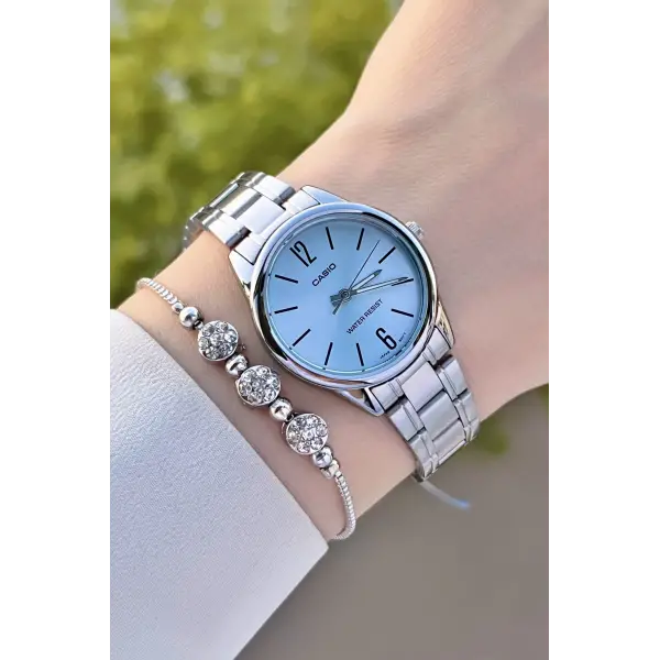 Casio CSISTE65 Kadranı Mavi Kordonu Gümüş Renk Hediye Paketli Kadın Kol Saati