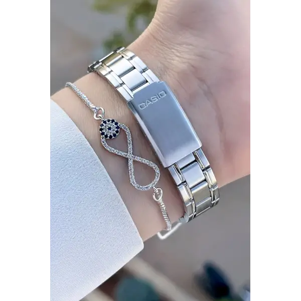 Casio CSISTE110 Kadranı Mavi Kordonu Gümüş Renk Takvimli Hediye Paketli Kadın Kol Saati