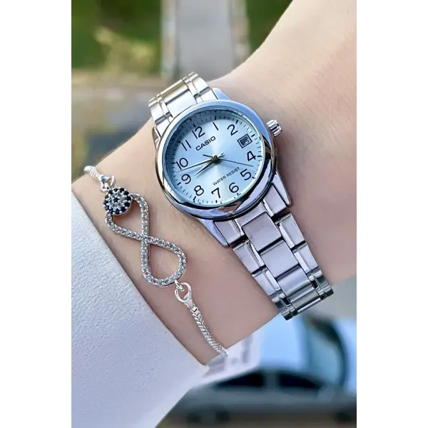 Casio CSISTE110 Kadranı Mavi Kordonu Gümüş Renk Takvimli Hediye Paketli Kadın Kol Saati