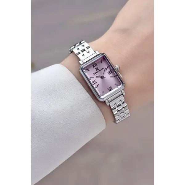 Kadranı Pembe Kordonu Gümüş Renk Dikdörtgen Kasa Kadın Kol Saati ve Bileklik