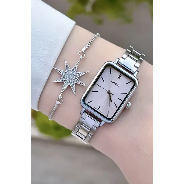 Casio CSISTE74 Kadranı Pembe Kordonu Gümüş Renk Hediye Paketli Kadın Kol Saati