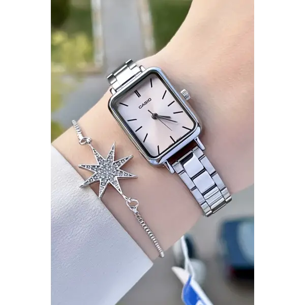 Casio CSISTE74 Kadranı Pembe Kordonu Gümüş Renk Hediye Paketli Kadın Kol Saati