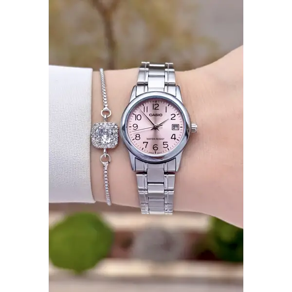 Casio CSISTE194 Kadranı Pembe Kordonu Gümüş Renk Takvimli Hediye Paketli Kadın Kol Saati