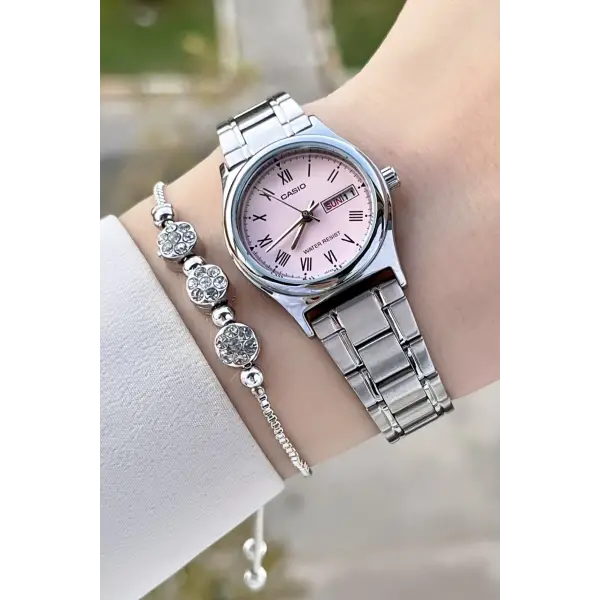 Casio CSISTE112 Kadranı Pembe Kordonu Gümüş Renk Takvimli Hediye Paketli Kadın Kol Saati