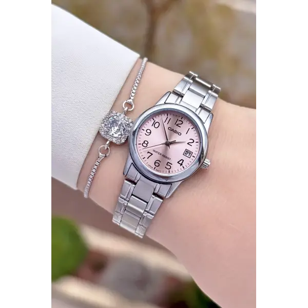 Casio CSISTE194 Kadranı Pembe Kordonu Gümüş Renk Takvimli Hediye Paketli Kadın Kol Saati