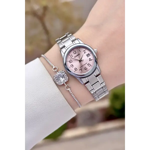 Casio CSISTE194 Kadranı Pembe Kordonu Gümüş Renk Takvimli Hediye Paketli Kadın Kol Saati