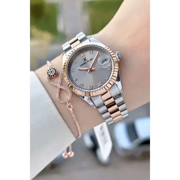 Kadranı Rose Kordonu Rose Gümüş Renk 33 Mm Hediye Paketli Kadın Kol Saati ve Bileklik