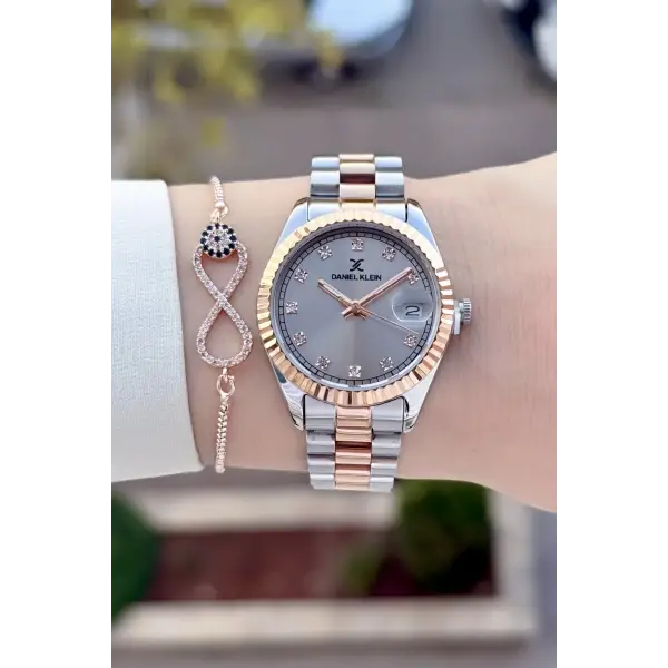 Kadranı Rose Kordonu Rose Gümüş Renk 33 Mm Hediye Paketli Kadın Kol Saati ve Bileklik