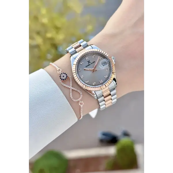 Kadranı Rose Kordonu Rose Gümüş Renk 33 Mm Hediye Paketli Kadın Kol Saati ve Bileklik