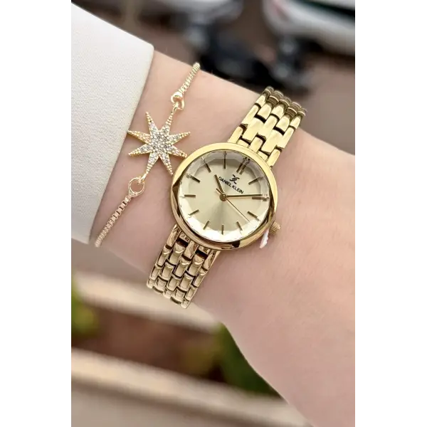 Kadranı Sarı Kordonu Gold Renk 25 Mm Hediye Paketli Kadın Kol Saati