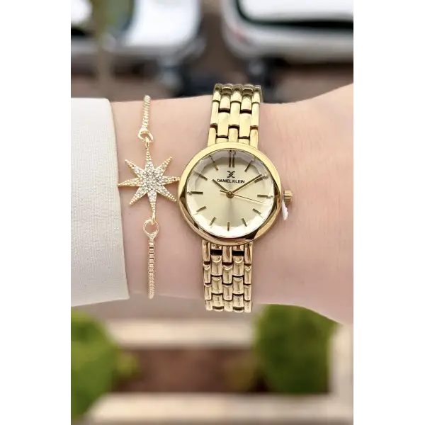 Kadranı Sarı Kordonu Gold Renk 25 Mm Hediye Paketli Kadın Kol Saati