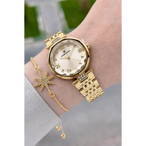 Kadranı Sarı Kordonu Gold Renk 31 Mm Hediye Paketli Kadın Kol Saati