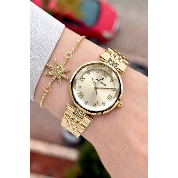 Kadranı Sarı Kordonu Gold Renk 31 Mm Hediye Paketli Kadın Kol Saati