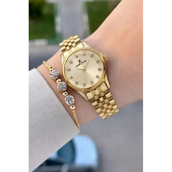 Kadranı Sarı Kordonu Gold Renk Hediye Paketli 28 Mm Kadın Kol Saati
