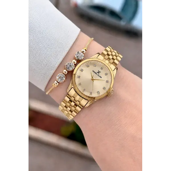 Kadranı Sarı Kordonu Gold Renk Hediye Paketli 28 Mm Kadın Kol Saati
