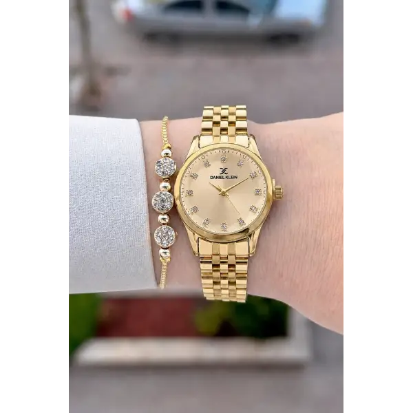 Kadranı Sarı Kordonu Gold Renk Hediye Paketli 28 Mm Kadın Kol Saati