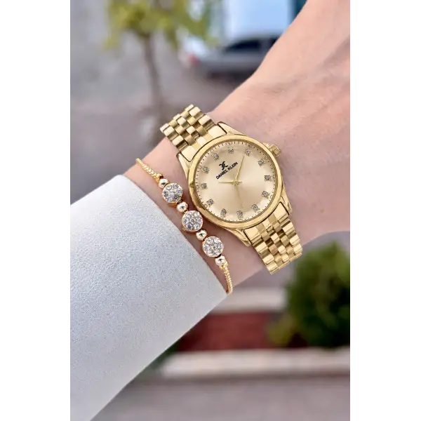 Kadranı Sarı Kordonu Gold Renk Hediye Paketli 28 Mm Kadın Kol Saati