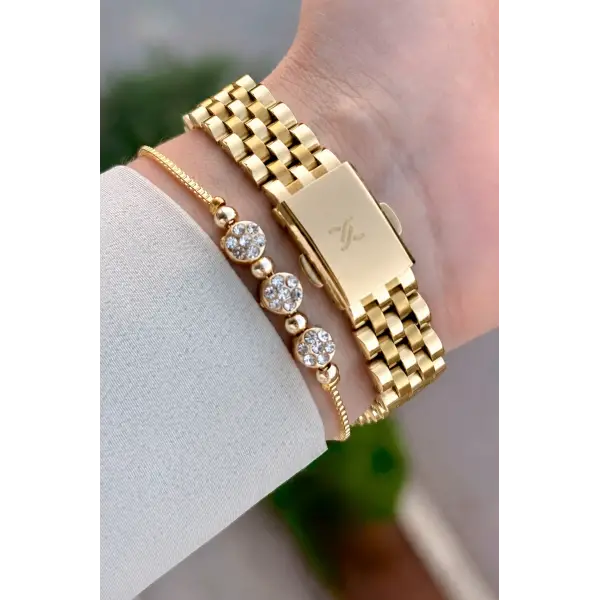 Kadranı Sarı Kordonu Gold Renk Hediye Paketli 28 Mm Kadın Kol Saati