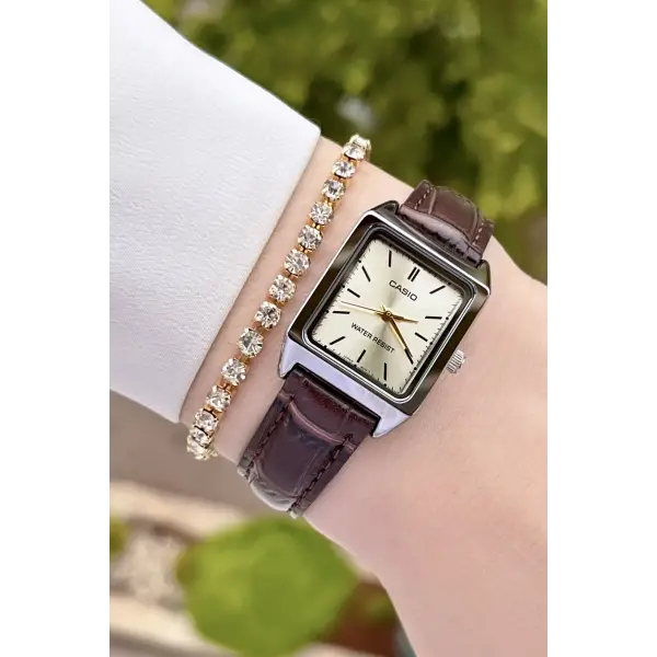Casio CSISTE46 Kadranı Sarı Kordonu Kahverengi Renk Hediye Paketli Kadın Kol Saati