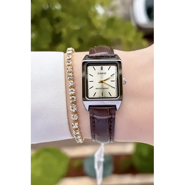 Casio CSISTE46 Kadranı Sarı Kordonu Kahverengi Renk Hediye Paketli Kadın Kol Saati