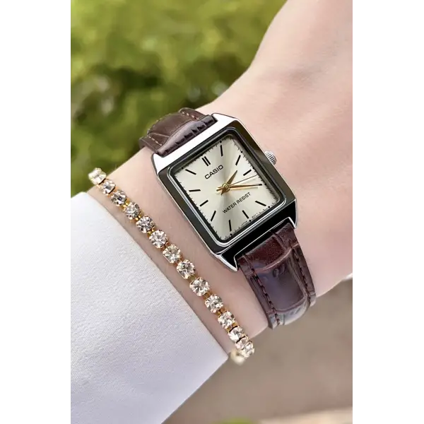 Casio CSISTE46 Kadranı Sarı Kordonu Kahverengi Renk Hediye Paketli Kadın Kol Saati