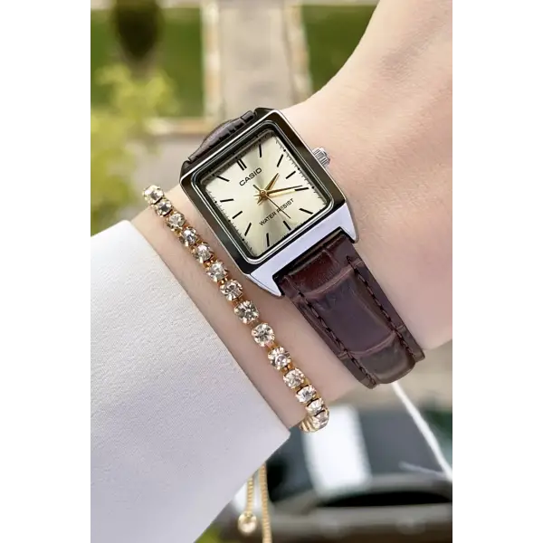 Casio CSISTE46 Kadranı Sarı Kordonu Kahverengi Renk Hediye Paketli Kadın Kol Saati