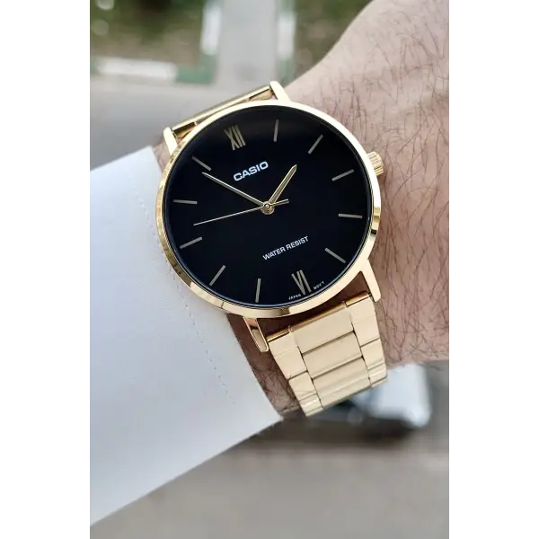 Casio CSISTE220 Casio Kadranı Siyah Kordonu Gold Renk Hediye Paketli Erkek Kol Saati