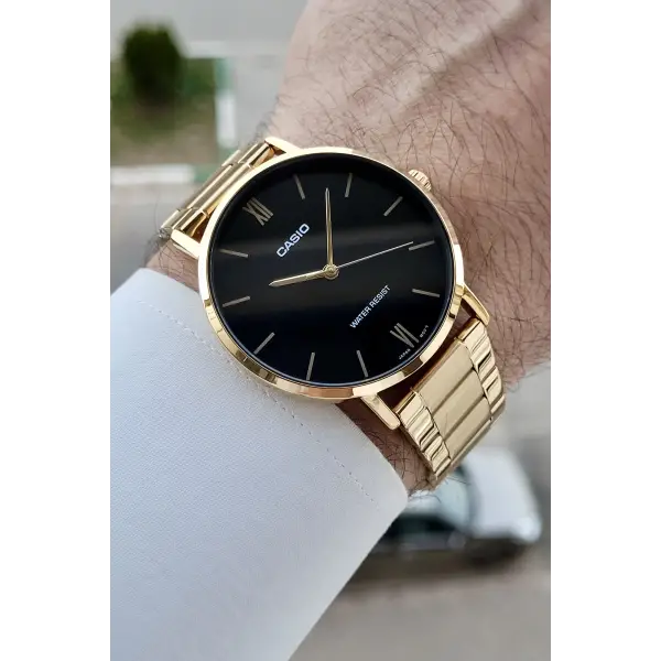 Casio CSISTE220 Casio Kadranı Siyah Kordonu Gold Renk Hediye Paketli Erkek Kol Saati