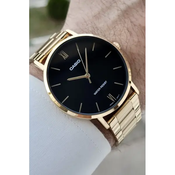 Casio CSISTE220 Casio Kadranı Siyah Kordonu Gold Renk Hediye Paketli Erkek Kol Saati