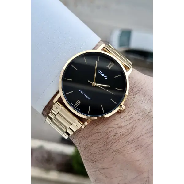 Casio CSISTE220 Casio Kadranı Siyah Kordonu Gold Renk Hediye Paketli Erkek Kol Saati