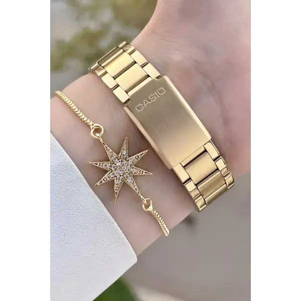 Casio CSISTE161 Kadranı Siyah Kordonu Gold Renk Kadın Kol Saati