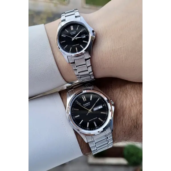 Casio CSISTE98 Kadranı Siyah Kordonu Gümüş Renk Fonksiyonlu Hediye Paketli Sevgili Çift Kol Saati