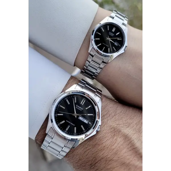 Casio CSISTE98 Kadranı Siyah Kordonu Gümüş Renk Fonksiyonlu Hediye Paketli Sevgili Çift Kol Saati