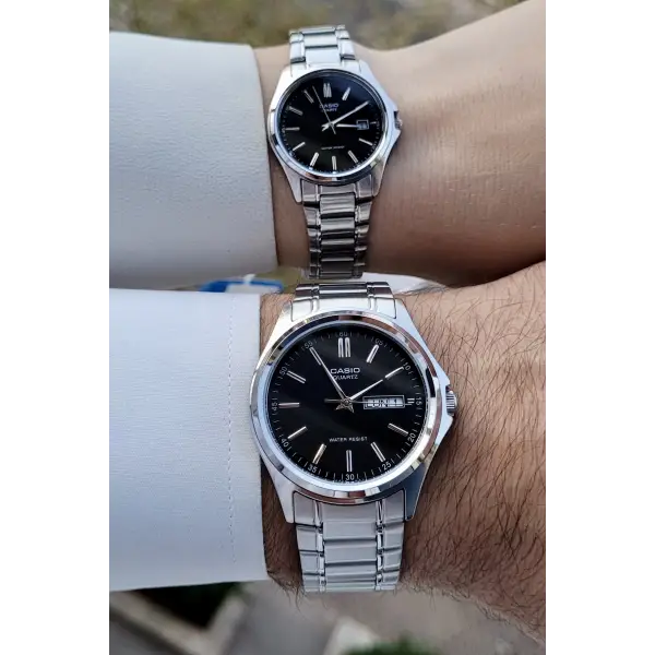 Casio CSISTE98 Kadranı Siyah Kordonu Gümüş Renk Fonksiyonlu Hediye Paketli Sevgili Çift Kol Saati