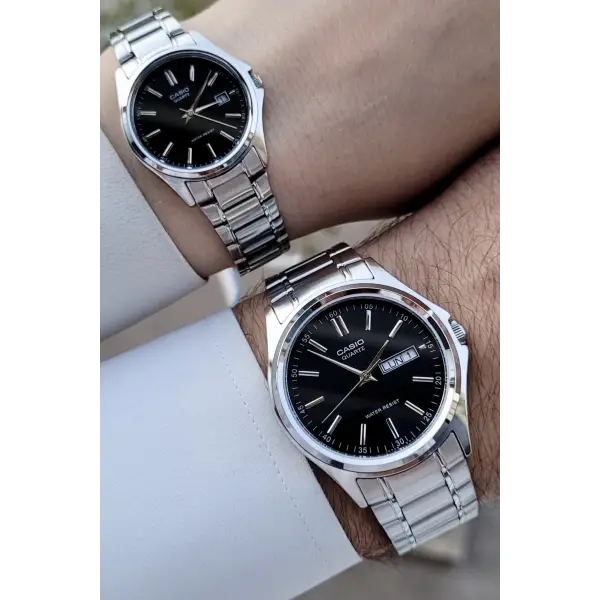 Casio CSISTE98 Kadranı Siyah Kordonu Gümüş Renk Fonksiyonlu Hediye Paketli Sevgili Çift Kol Saati