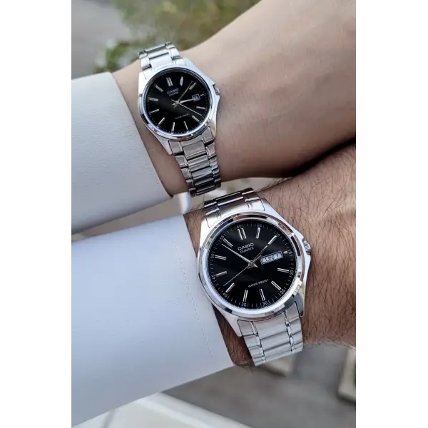 Casio CSISTE98 Kadranı Siyah Kordonu Gümüş Renk Fonksiyonlu Hediye Paketli Sevgili Çift Kol Saati