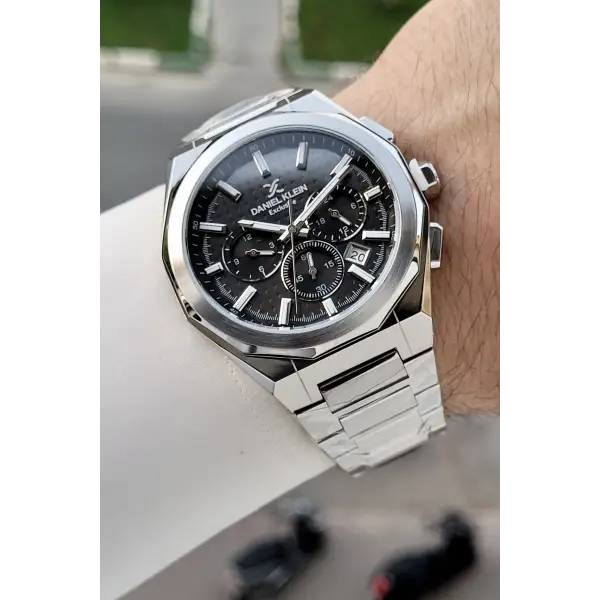 Kadranı Siyah Kordonu Gümüş Renk Hediye Paketli 44 Mm Erkek Kol Saati