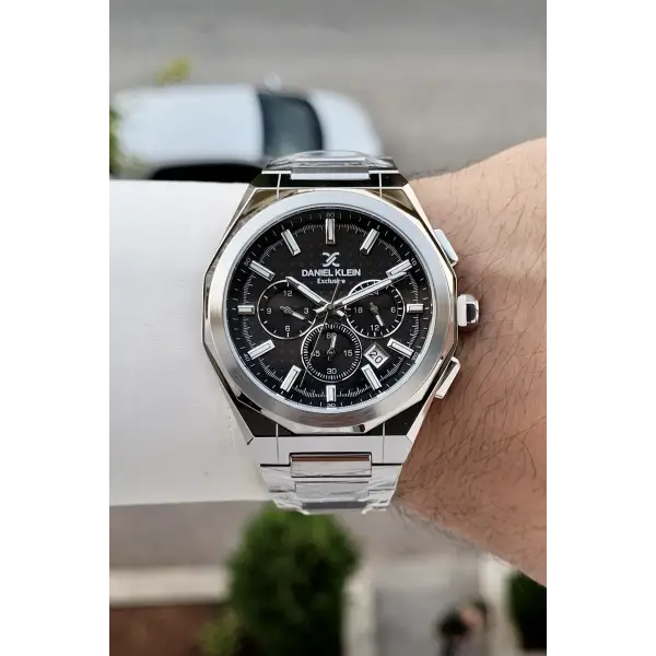 Kadranı Siyah Kordonu Gümüş Renk Hediye Paketli 44 Mm Erkek Kol Saati