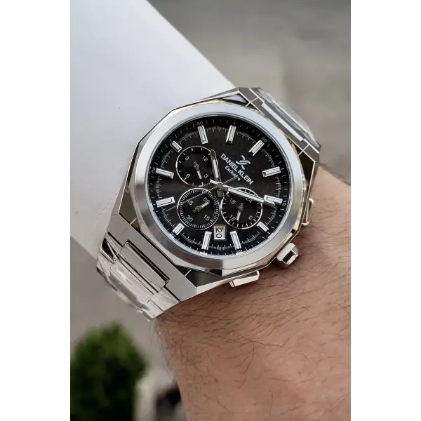 Kadranı Siyah Kordonu Gümüş Renk Hediye Paketli 44 Mm Erkek Kol Saati
