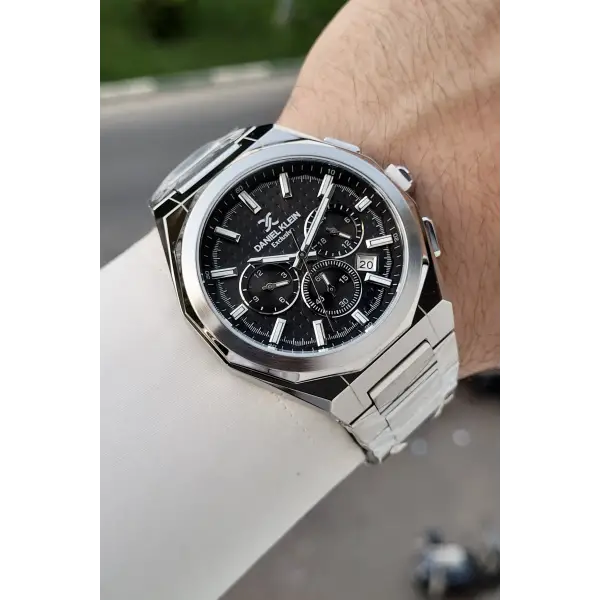 Kadranı Siyah Kordonu Gümüş Renk Hediye Paketli 44 Mm Erkek Kol Saati