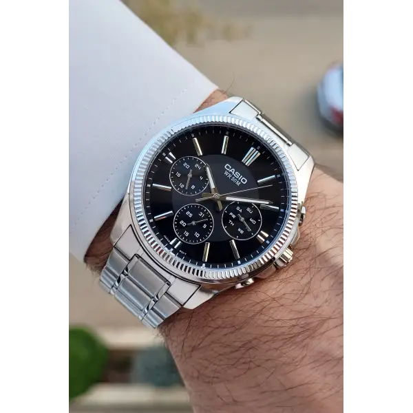 Casio CSISTE186 Kadranı Siyah Kordonu Gümüş Renk Hediye Paketli Erkek Kol Saati