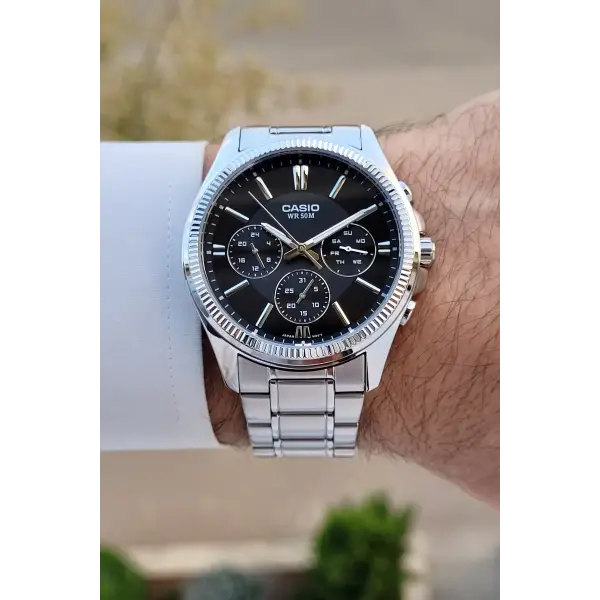Casio CSISTE186 Kadranı Siyah Kordonu Gümüş Renk Hediye Paketli Erkek Kol Saati