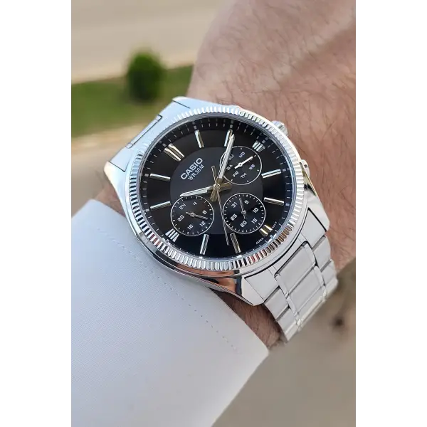 Casio CSISTE186 Kadranı Siyah Kordonu Gümüş Renk Hediye Paketli Erkek Kol Saati