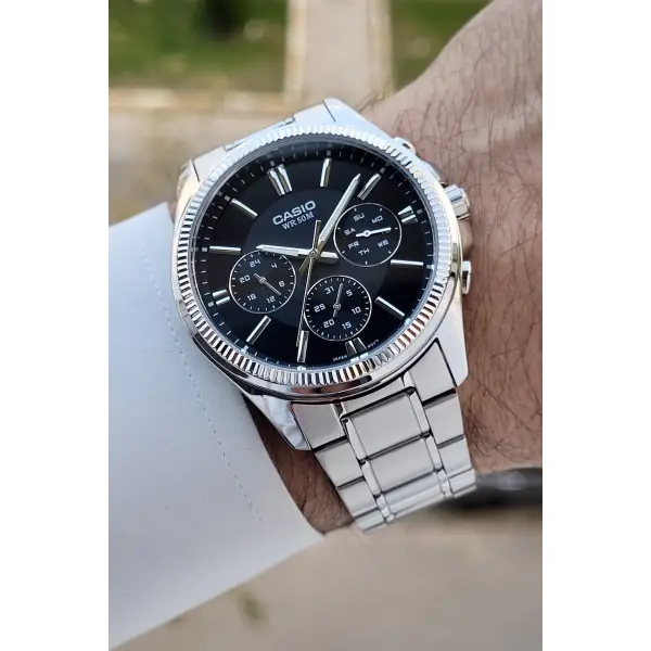 Casio CSISTE186 Kadranı Siyah Kordonu Gümüş Renk Hediye Paketli Erkek Kol Saati