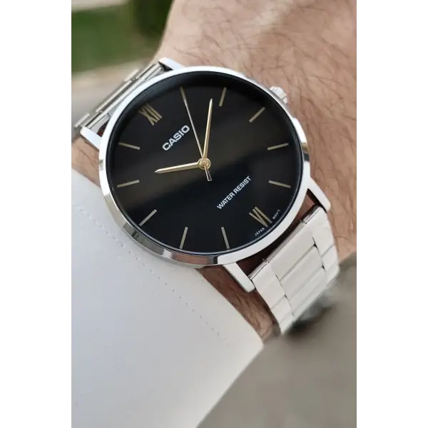 Casio CSISTE182 Kadranı Siyah Kordonu Gümüş Renk Hediye Paketli Erkek Kol Saati