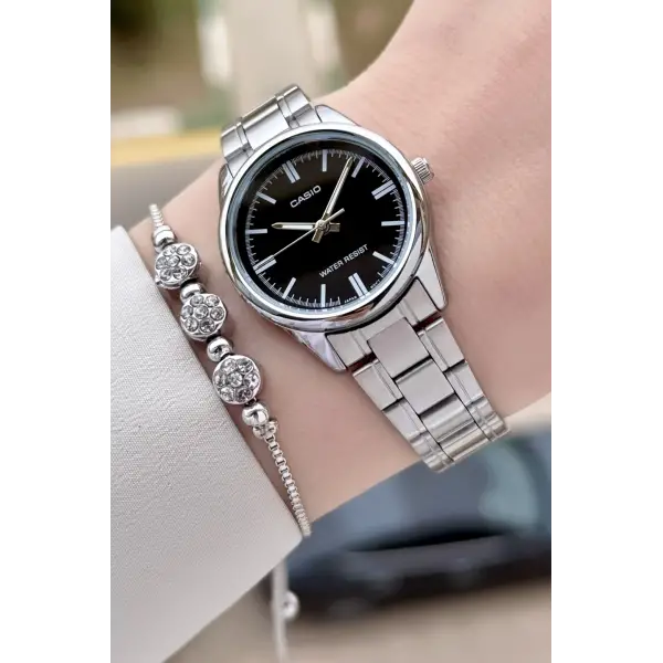 Casio CSISTE206 Casio Kadranı Siyah Kordonu Gümüş Renk Hediye Paketli Kadın Kol Saati